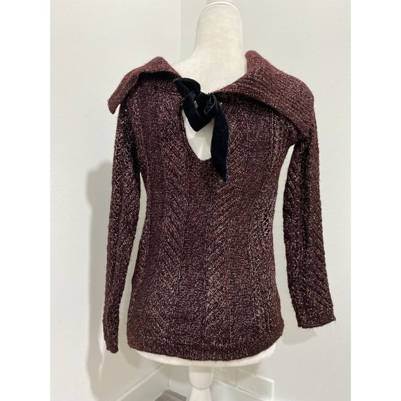 White House Black Market WHBM Purple Burgundy Over Shoulder Sweater - Picture 2 of 6